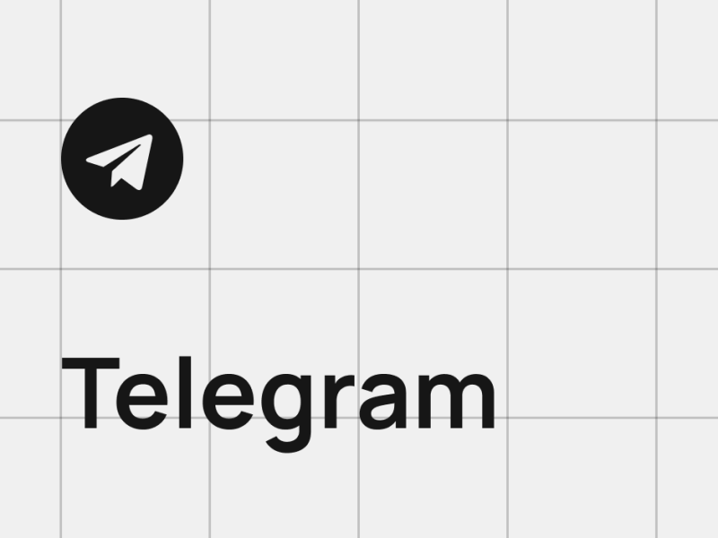 The image features the Telegram logo, which includes a black circle containing a white paper airplane, along with the word "Telegram" written in black.