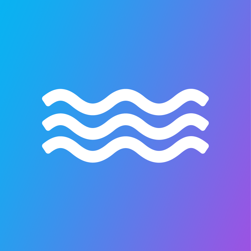 Three white wavy lines are centrally placed against a gradient background that shifts from blue to purple.