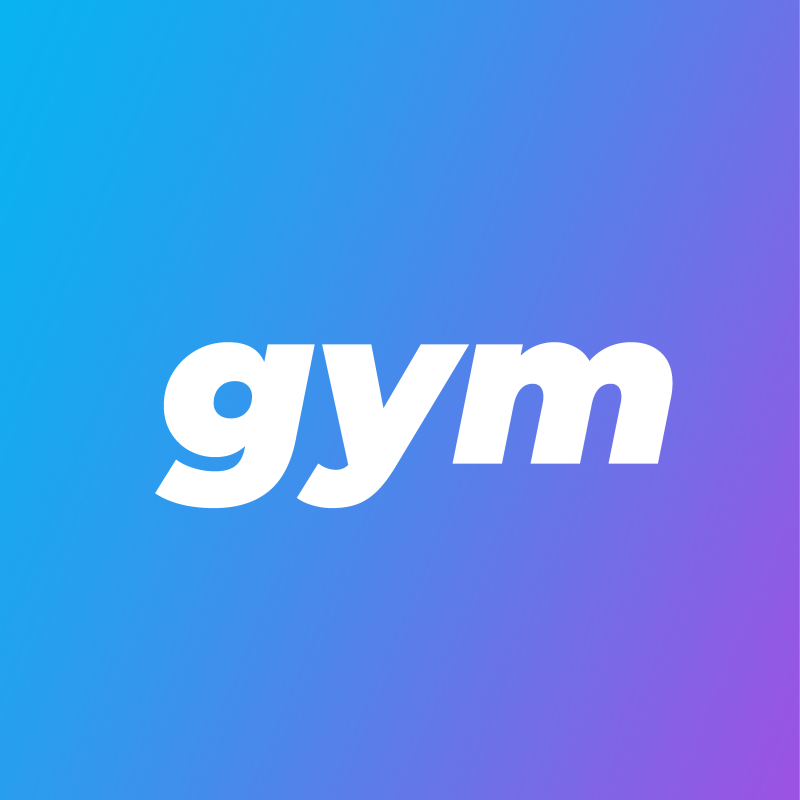 The image shows the word "gym" in white on a gradient background that transitions from blue to purple.