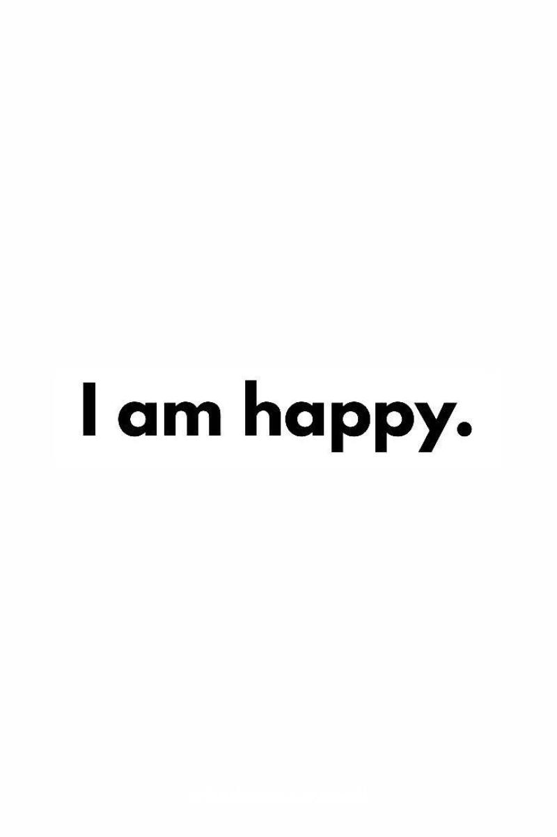 The image features the text "I am happy." in bold, black font against a plain white background.