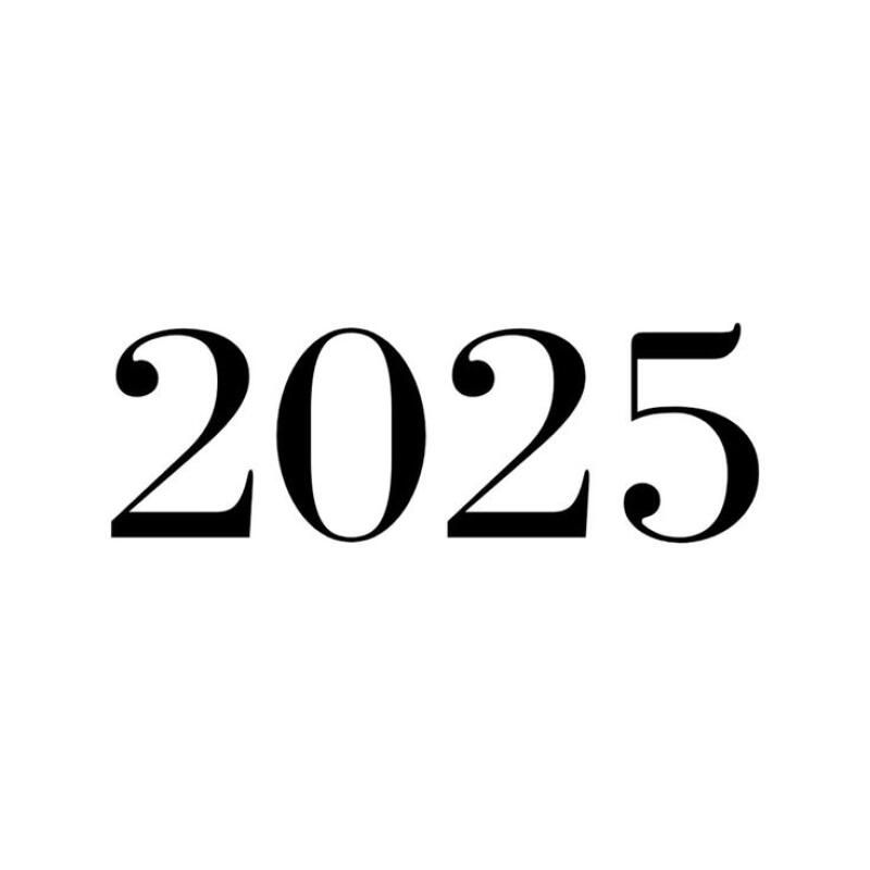 The image displays the year "2025" in a classic serif typeface against a white background.