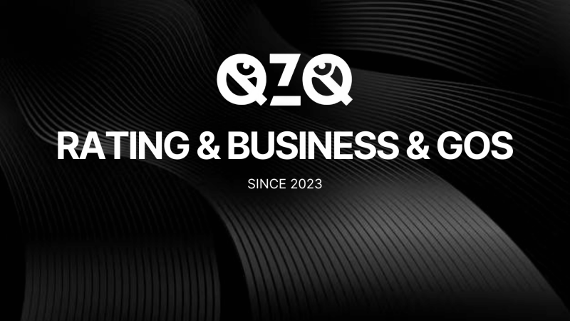 The image features a black background with curved lines and the white text "QZQ RATING & BUSINESS & GOS SINCE 2023" in the center.