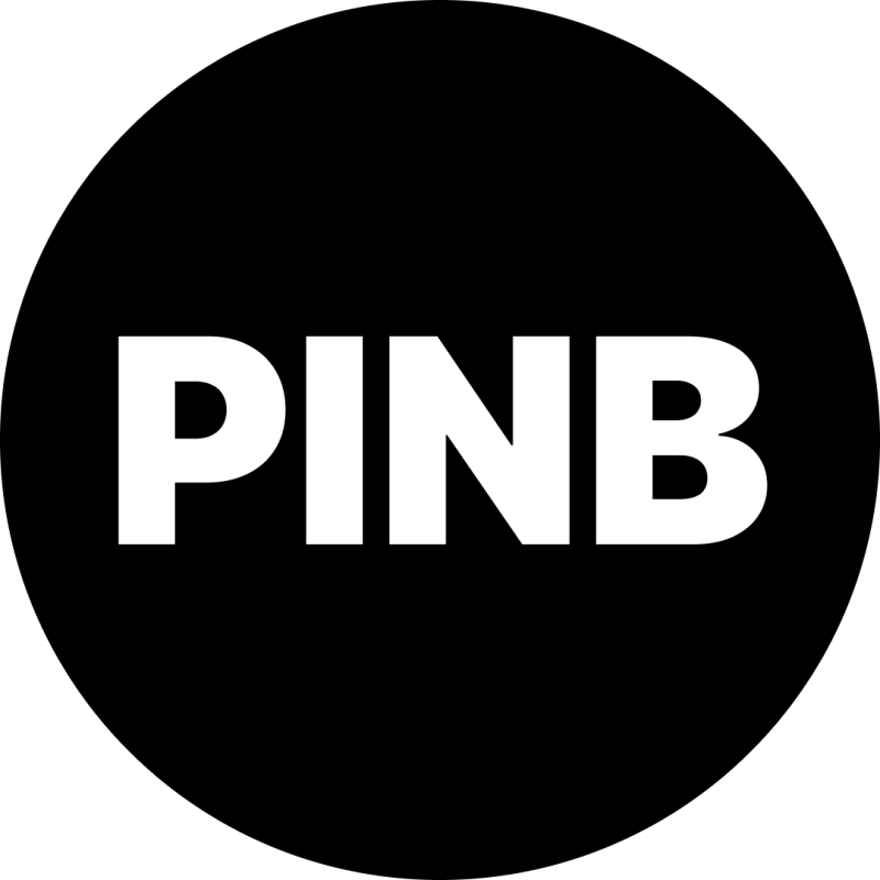 The image displays the word "PINB" in large, bold, white letters against a black background.
