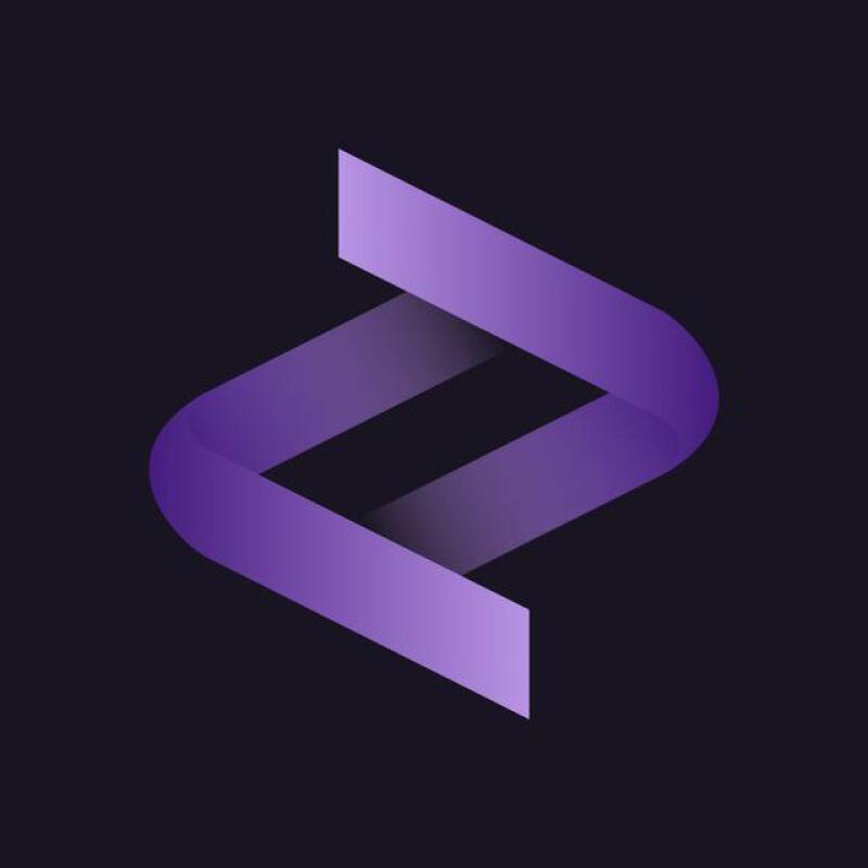 A purple ribbon-like design is set against a dark purple background.