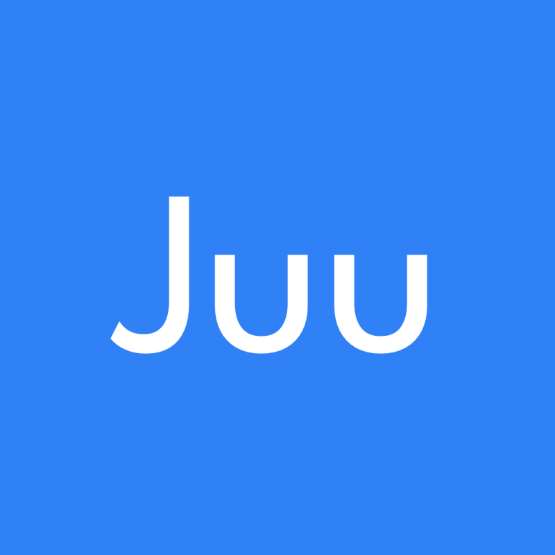 The image features the word "Juu" in large white font against a solid blue background.
