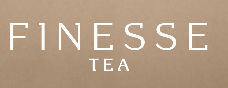 The image displays the text "FINESSE TEA" in a clean, sans-serif font on a tan background.