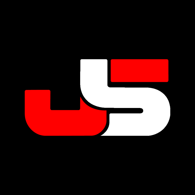 The image features a stylized logo with the letters 'JS' intertwined, 'J' is in red and 'S' in white, set against a black background.