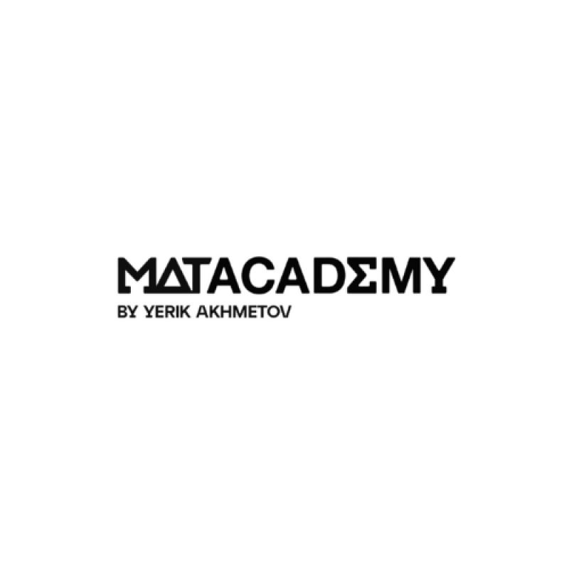 The image features the word "MATACADEMY" in a stylized font, with the text "BY YERIK AKHMETOV" underneath, all in white against a black background.