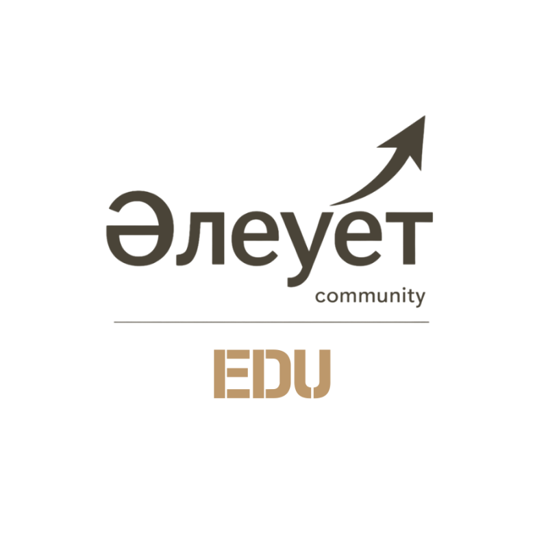 The image features the logo of "Әлеует community" with an arrow pointing upwards, and the word "EDU" in gold below a thin line.