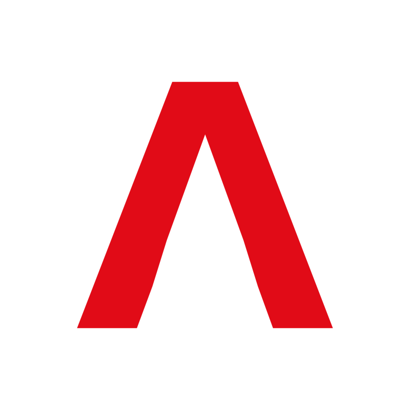 A large red letter 'A' shape stands out against a black background.