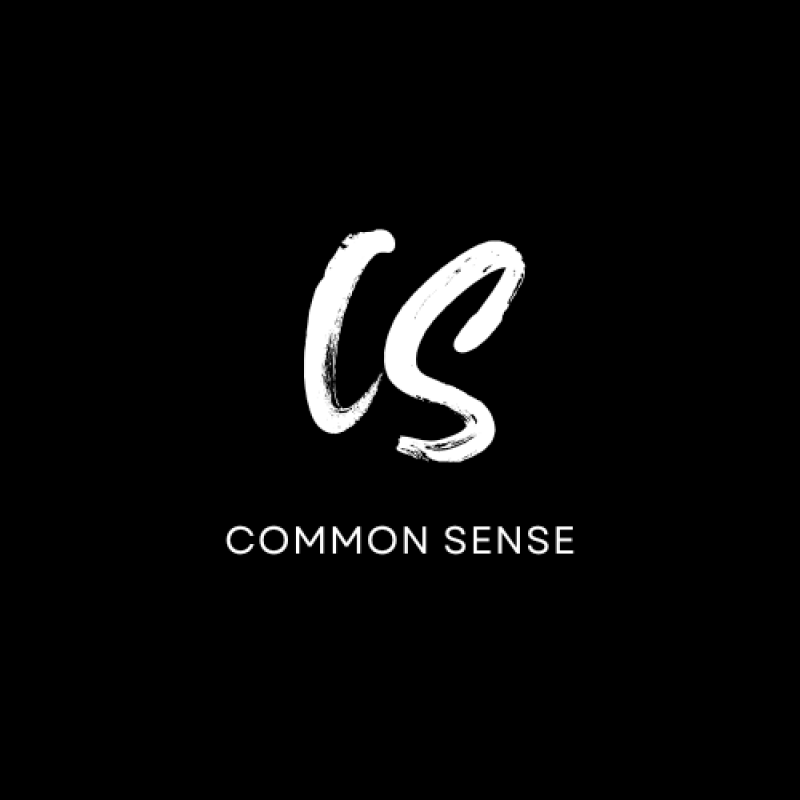 The image features a black background with the white text "COMMON SENSE" and a stylized white "CS" above it.