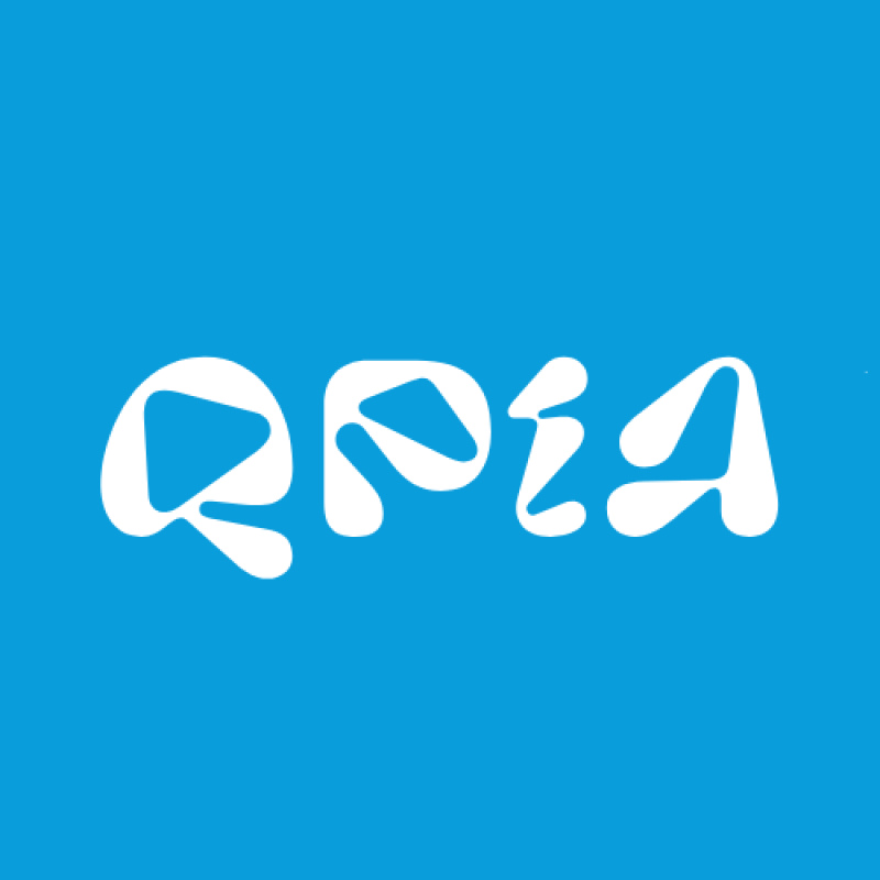 The image features the word "QREA" in a stylized, white font against a bright blue background.