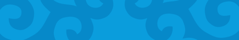 The image shows a blue background with a pattern of darker blue swirls or curls along the top and bottom edges.