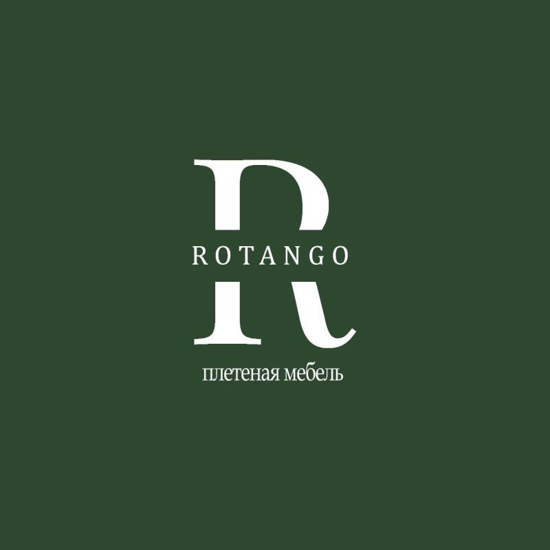 The image features a logo for "ROTANGO," which also includes the phrase "плетеная мебель" (wicker furniture) beneath it, set against a solid dark green background.