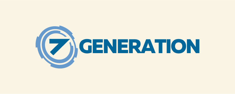 The image shows the '7 GENERATION' logo with the number seven inside a circle with geometric elements.
