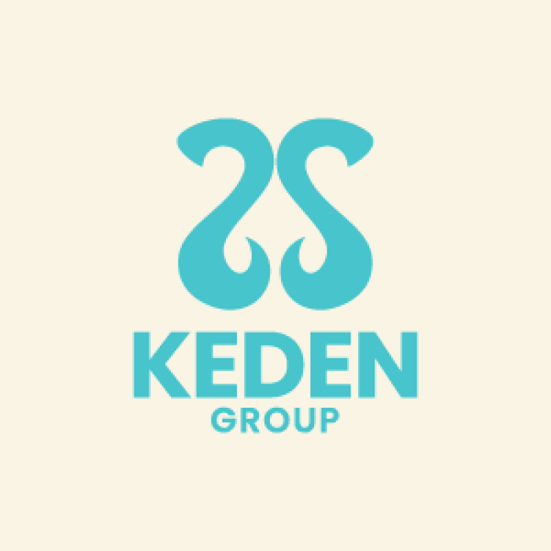 The logo features two mirrored, stylized teal shapes above the word "KEDEN" and the word "GROUP" stacked below it, all against a light beige background.