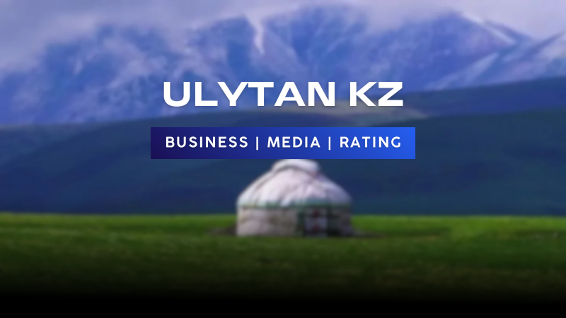 The image features a blurred landscape with mountains in the background, a traditional yurt in the foreground, and the text "ULYTAN KZ" above a blue bar with the words "BUSINESS | MEDIA | RATING".