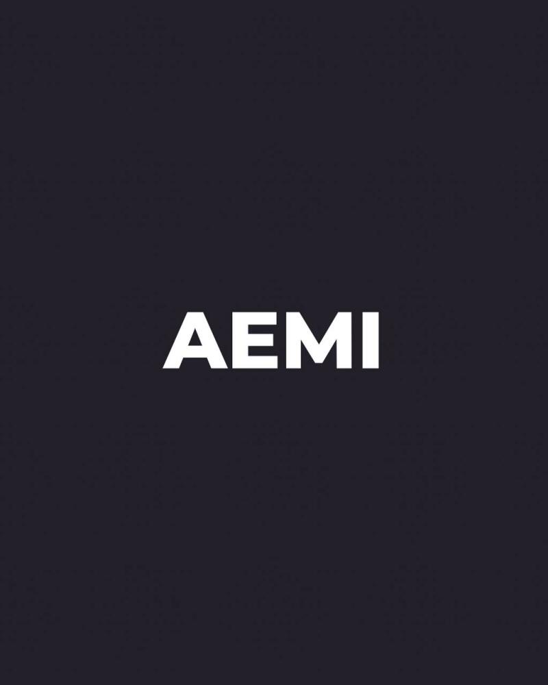 The image features the word "AEMI" in large, white, bold letters against a dark background.
