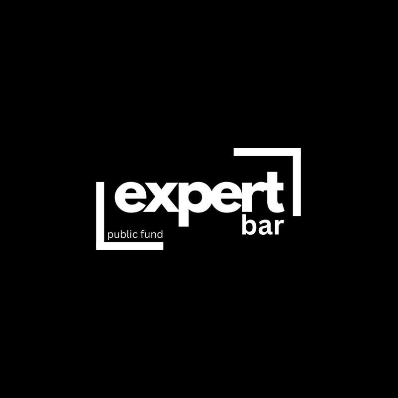 The image is a white logo on a black background that reads "expert bar public fund" with stylized brackets around the word "expert".
