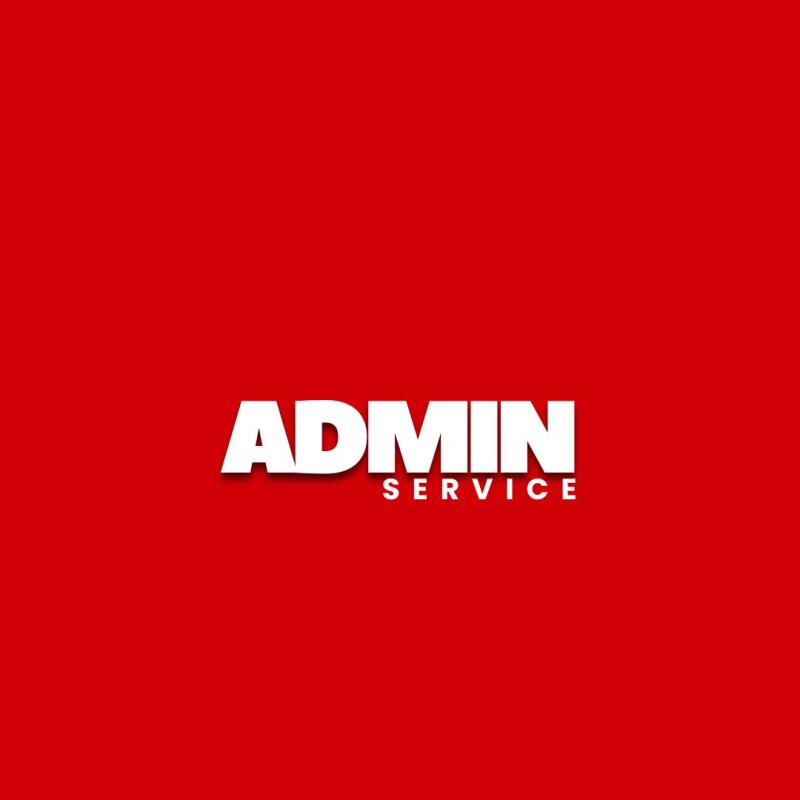 The image shows the text "ADMIN SERVICE" in white on a solid red background.