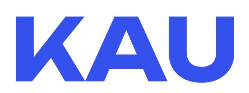 The image features the text "KAU" in a bold, blue sans-serif font against a white background.