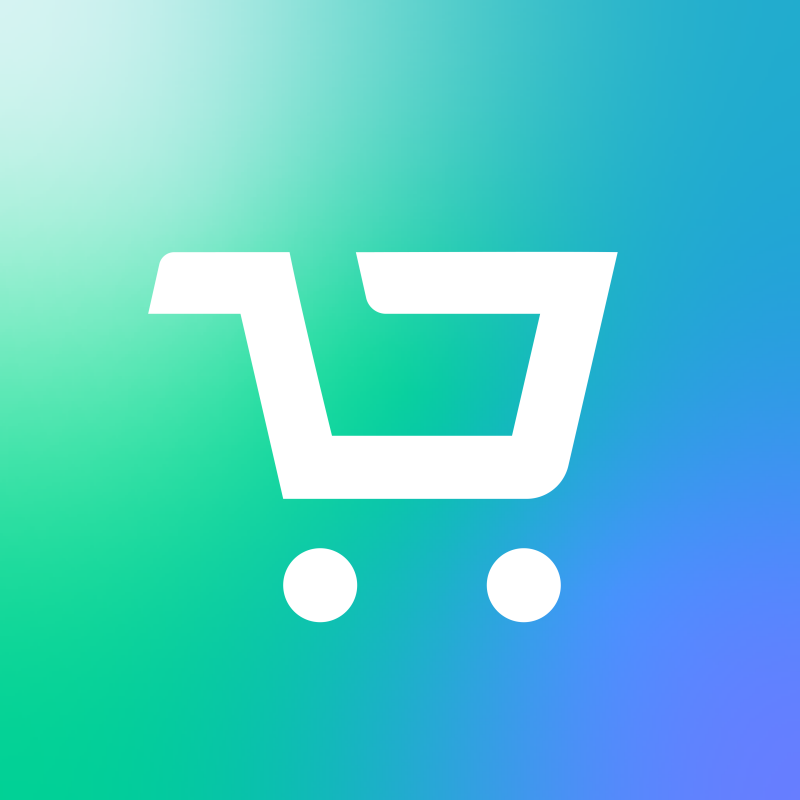 A white shopping cart icon against a gradient background of green and blue.