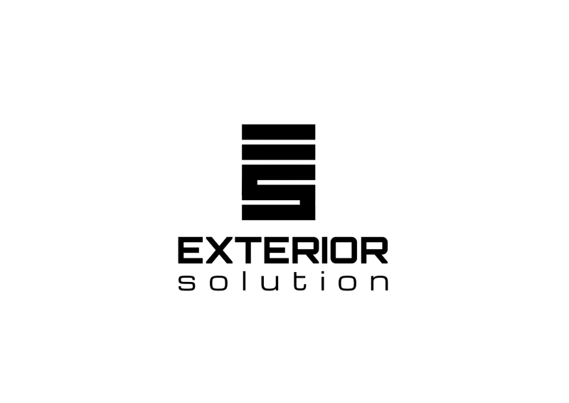 The image features a black logo with the words "EXTERIOR solution" and a stylized letter "S" made of stacked horizontal lines.