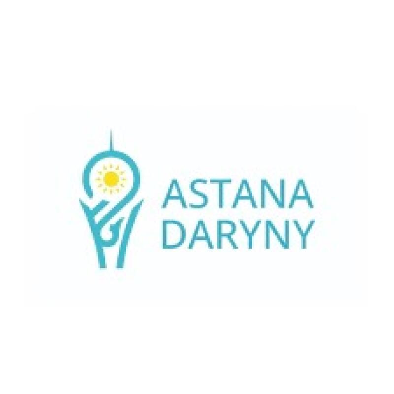 The image features a logo with a stylized blue symbol resembling a tower with a sun inside, next to the text "ASTANA DARYNY" in blue.