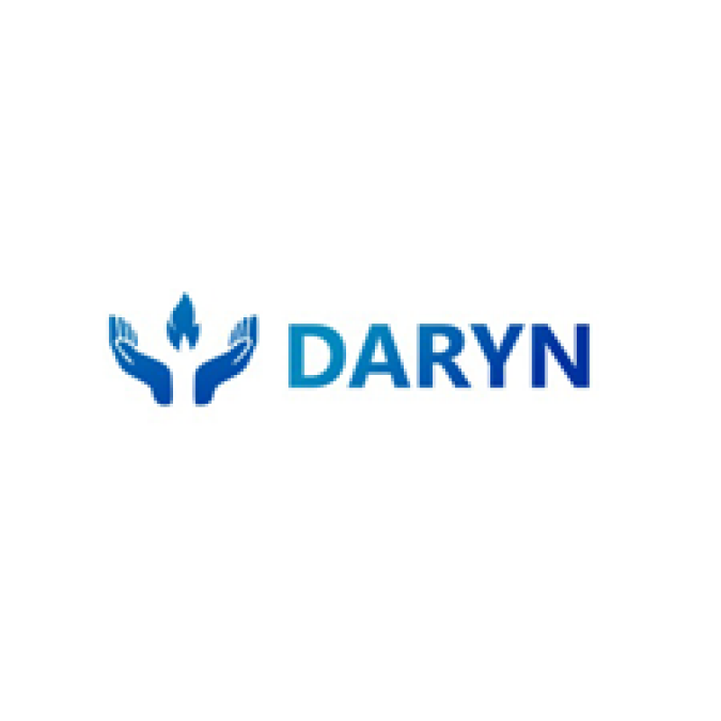 The image features a blue logo with two hands holding a flame and the word "DARYN" in blue to the right.