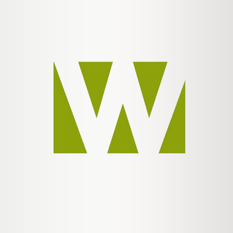 На изображении стилизованная буква «W», образованная отрицательным пространством внутри зеленой прямоугольной формы, на белом фоне.