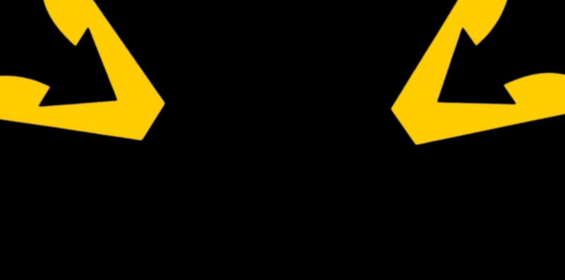 The image shows two yellow stylized biceps on a black background.