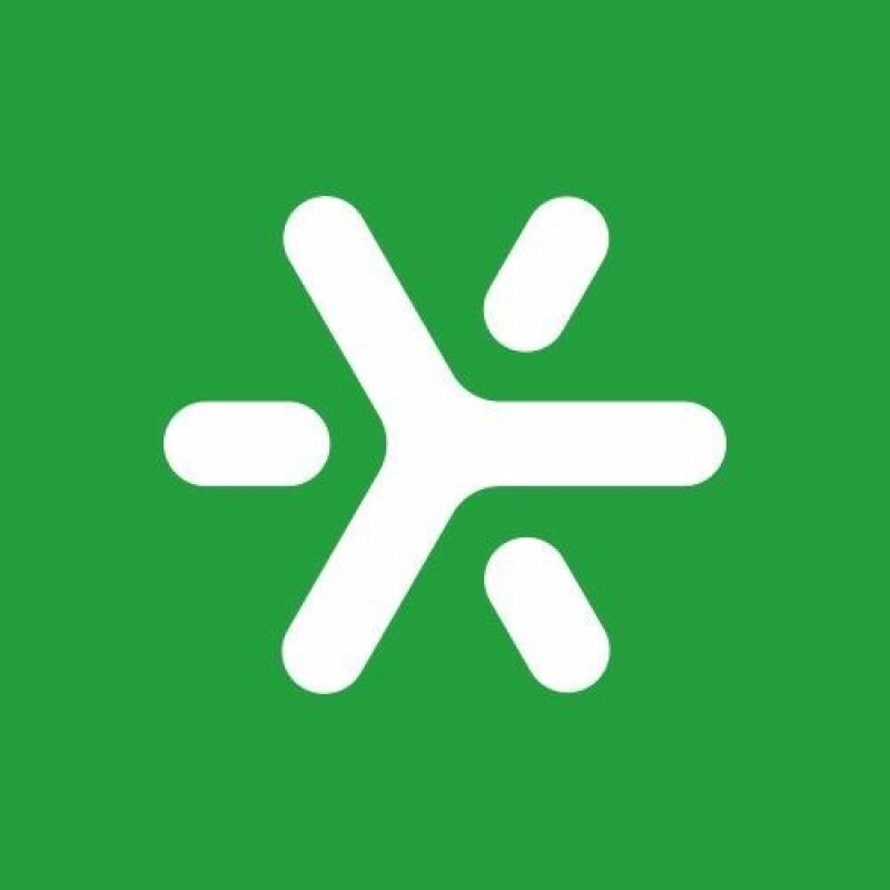 A white stylized asterisk with rounded ends is centered on a green background.