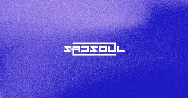 The image shows the word "SADSOUL" in white, stylized font against a grainy, gradient blue and purple background.
