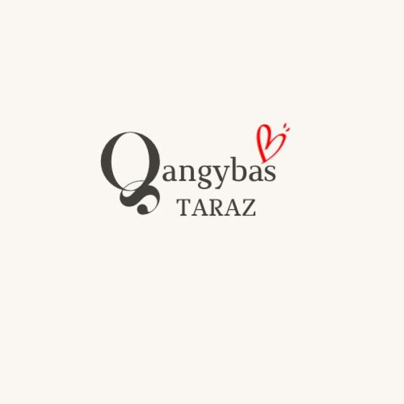 The image features a logo with the text "Qangybas TARAZ", with a stylized letter Q and a small red heart above the word "angybas".