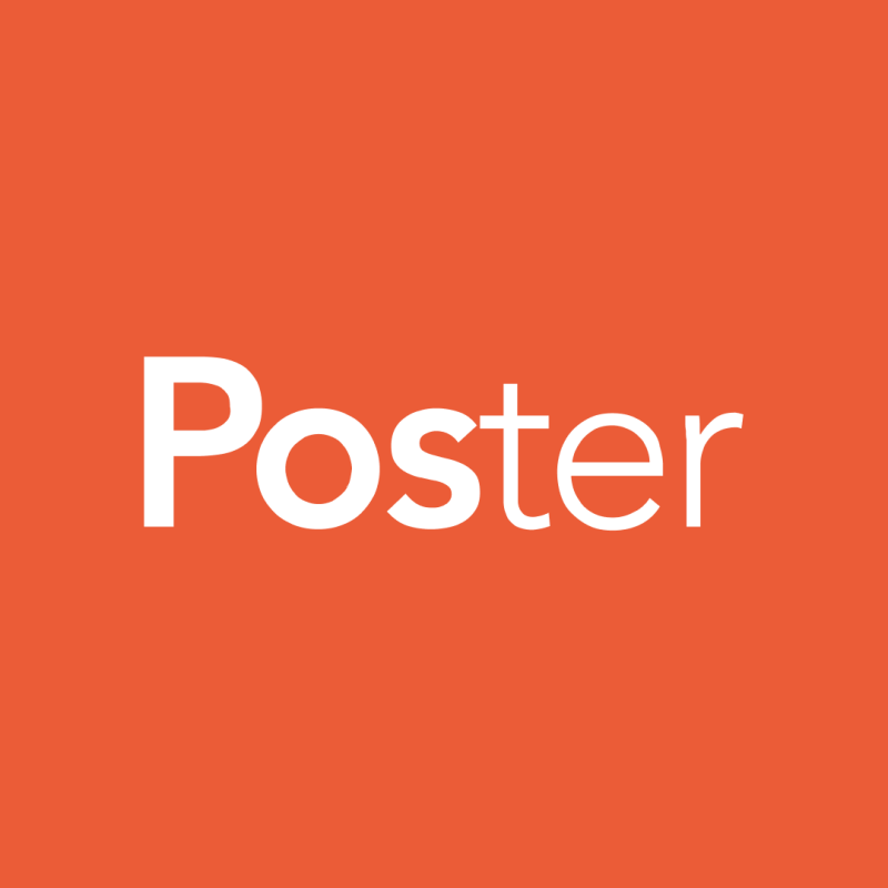 The image features the word "Poster" in large, white font against an orange background.