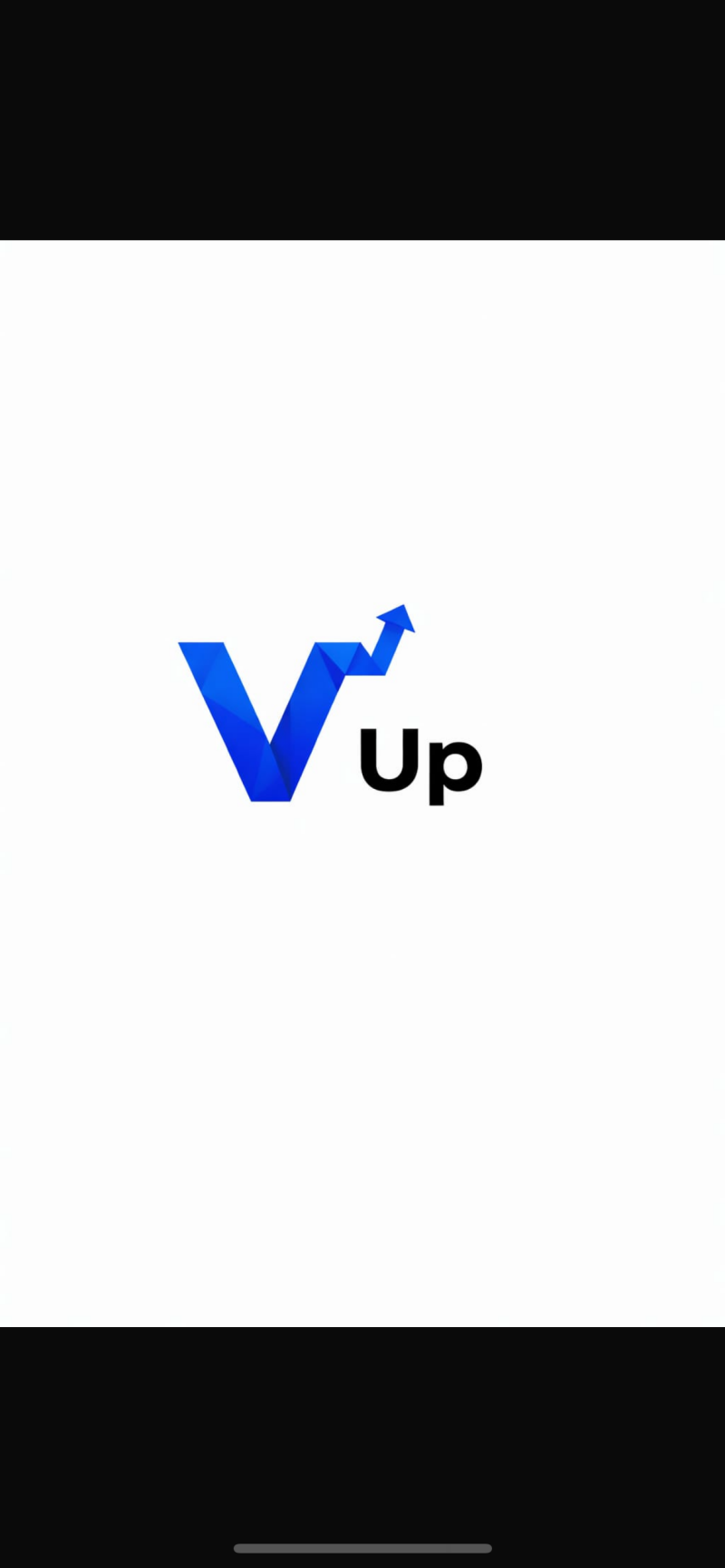 The image shows the logo "V Up" with a blue polygonal "V" and an arrow pointing upwards.