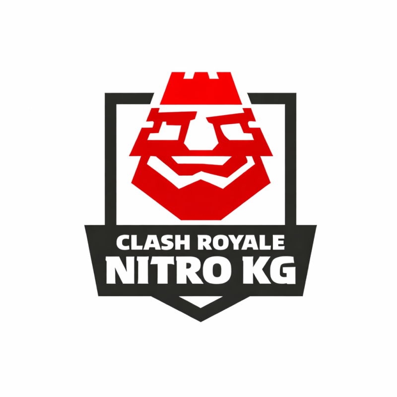 The logo features a stylized red face resembling a castle tower, framed by a black square. Below, a black banner reads "CLASH ROYALE NITRO KG".