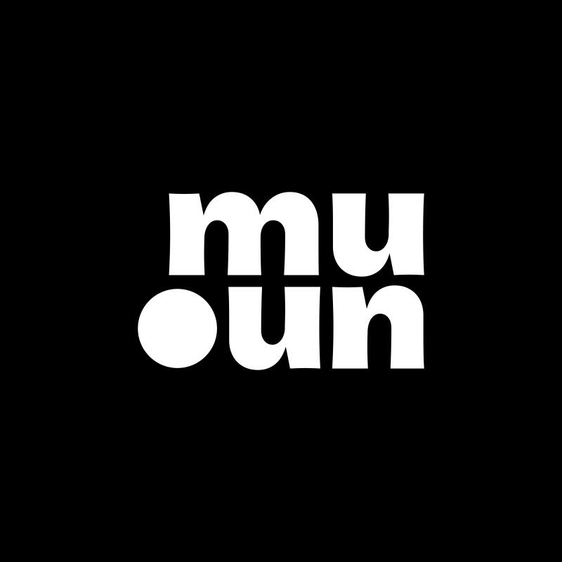 The image shows the word "muoun" in white, set against a black background.