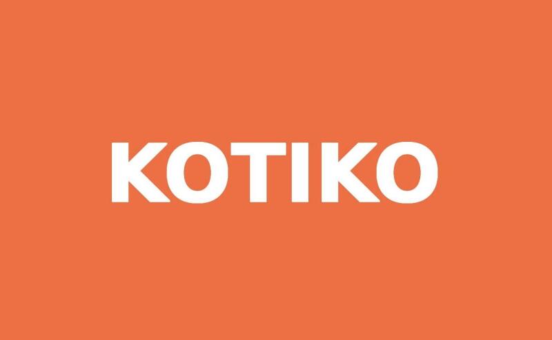 На изображении слово "KOTIKO" белого цвета на оранжевом фоне.