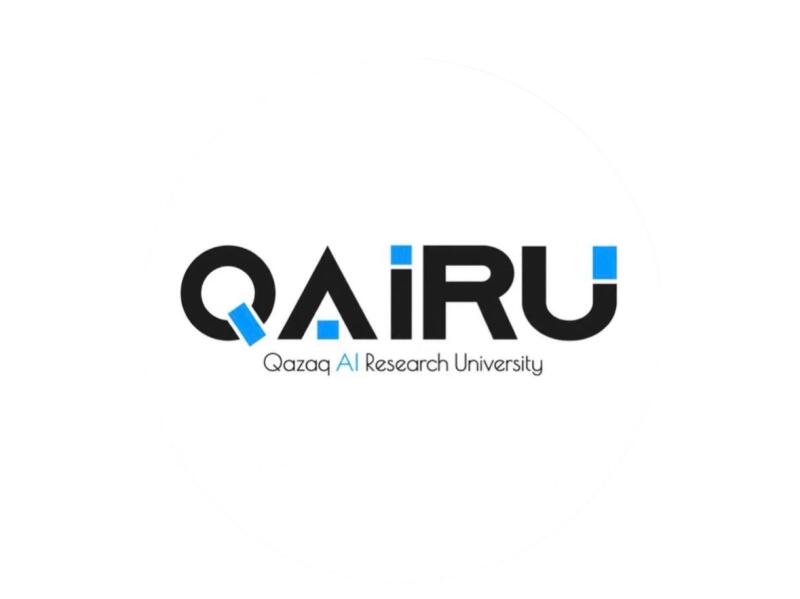 The image features the "Qairu Qazaq AI Research University" logo, with the letters in black and the dot of the 'i' in blue.