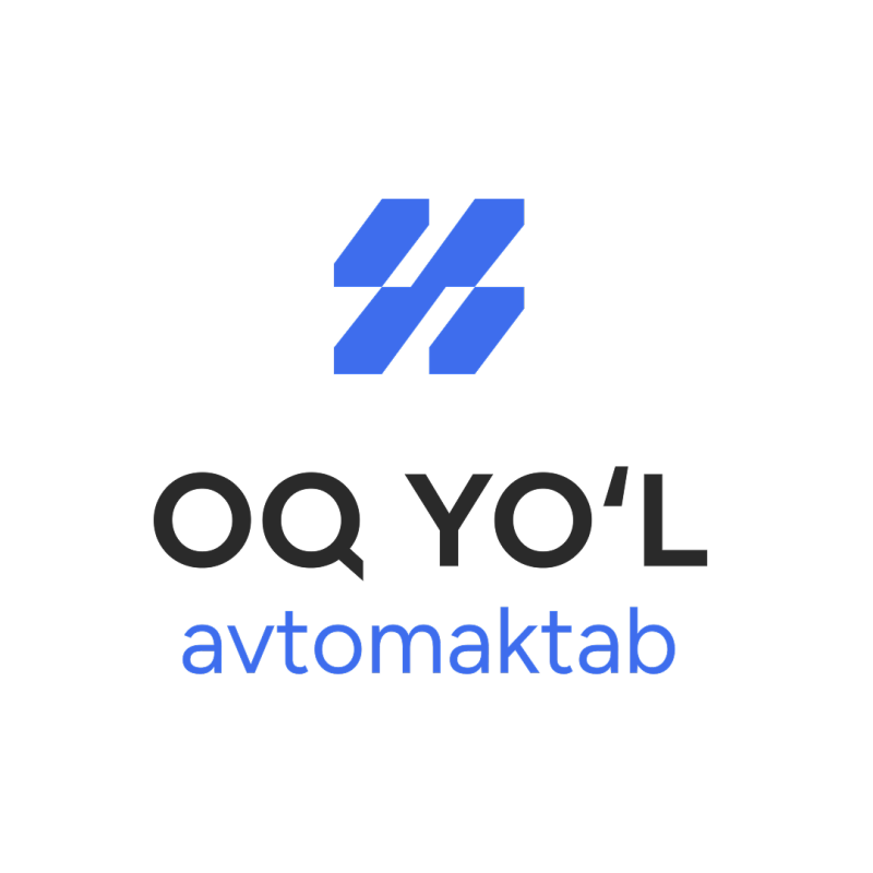 A logo featuring two parallel, diagonal blue bars above the dark text 'OQ YO'L' and smaller blue text 'avtomaktab' on a white background.
