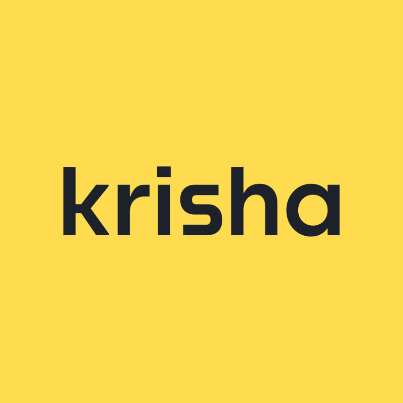 The word "krisha" in dark gray letters on a bright yellow background.