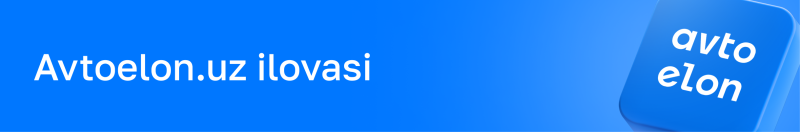 A blue background with white text "Avtoelon.uz ilovasi" on the left and a tilted blue 3D-like key or button with white text "avto elon" on the right.