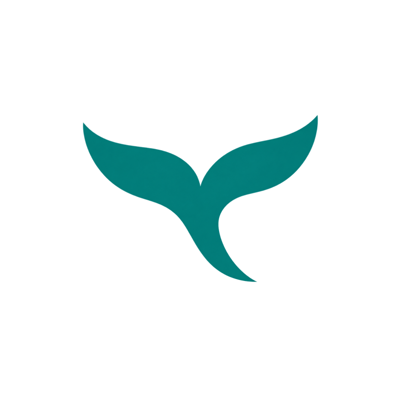 A teal-colored whale or mermaid tail fin against a white background.