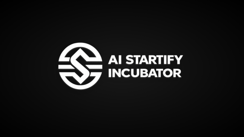 White logo featuring a stylized 'S' inside a circle, next to the text "AI STARTIFY INCUBATOR" on a black background.