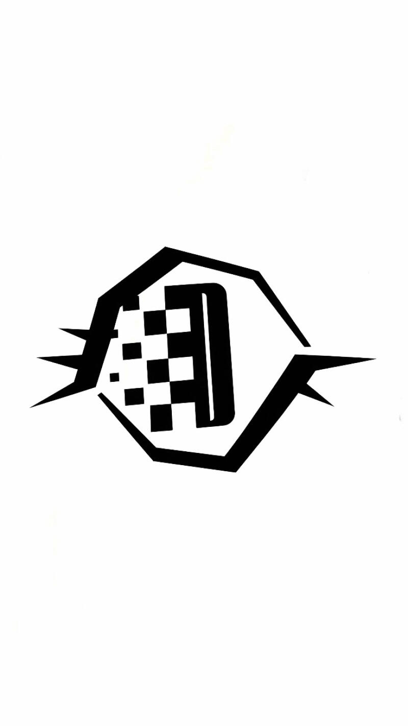 A black and white logo featuring a stylized letter 'D' next to a checkered pattern, all enclosed within an angular, somewhat hexagonal shape with sharp points extending horizontally.