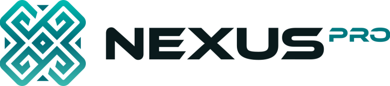 A logo featuring a teal gradient geometric pattern on the left and the text 'NEXUS PRO' on the right. The word 'NEXUS' is dark grey, and 'PRO' is teal and slightly raised.