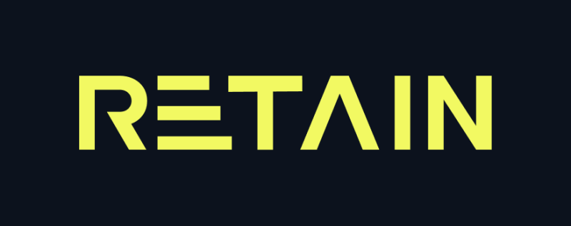 Bright yellow text 'RETAIN' in a sans-serif font is centered on a dark blue background.