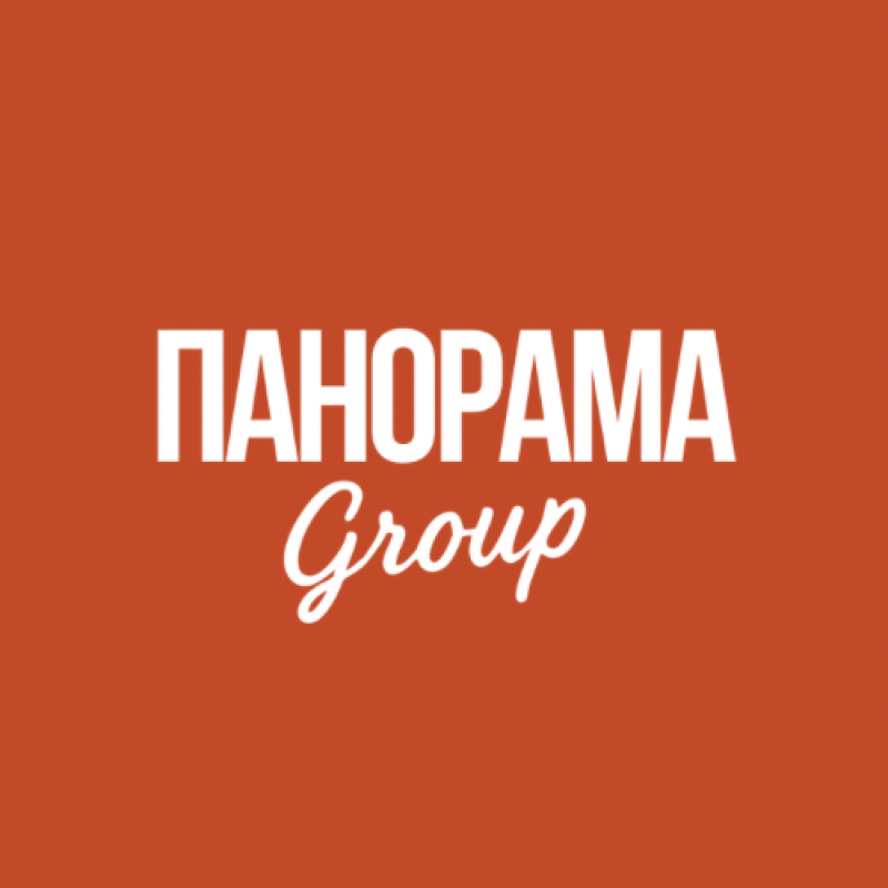 A solid orange background with white text displaying 'ПАНОРАМА Group', with 'ПАНОРАМА' in an uppercase sans-serif font and 'Group' in a script font.