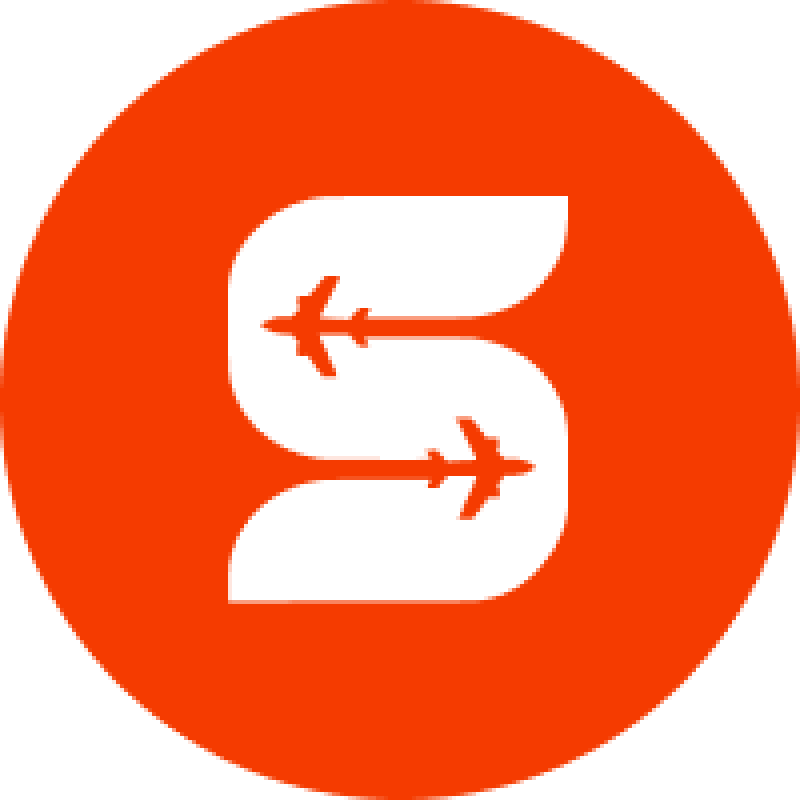 A red circle containing a white stylized letter 'S' formed by two airplanes flying right, with their contrails creating the shape.